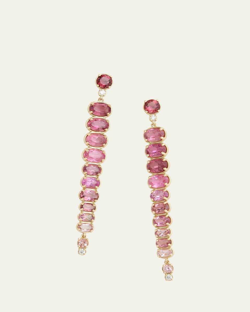 18K Yellow Gold Ombre Oval Drop Earrings with Pink Tourmaline and Diamonds